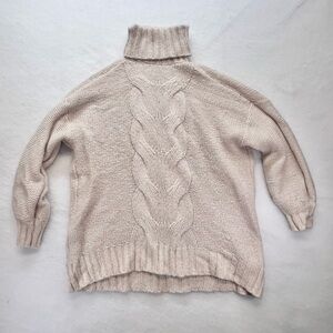 Aerie Cream Chunky Knitted Over Sized Turtle Neck Sweater- small‎
